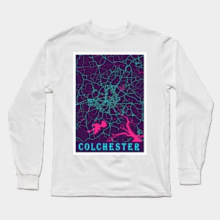 Colchester Neon City Map, Colchester Minimalist City Map Art Print Long Sleeve T-Shirt